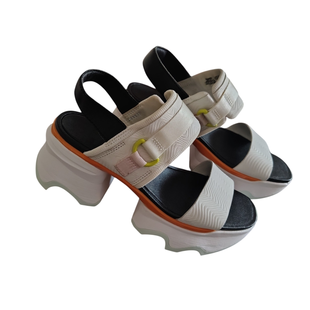 Sorel Women's Kinetic Y-Strap High SZ 8.5- White Orange Wedge Sandals R21